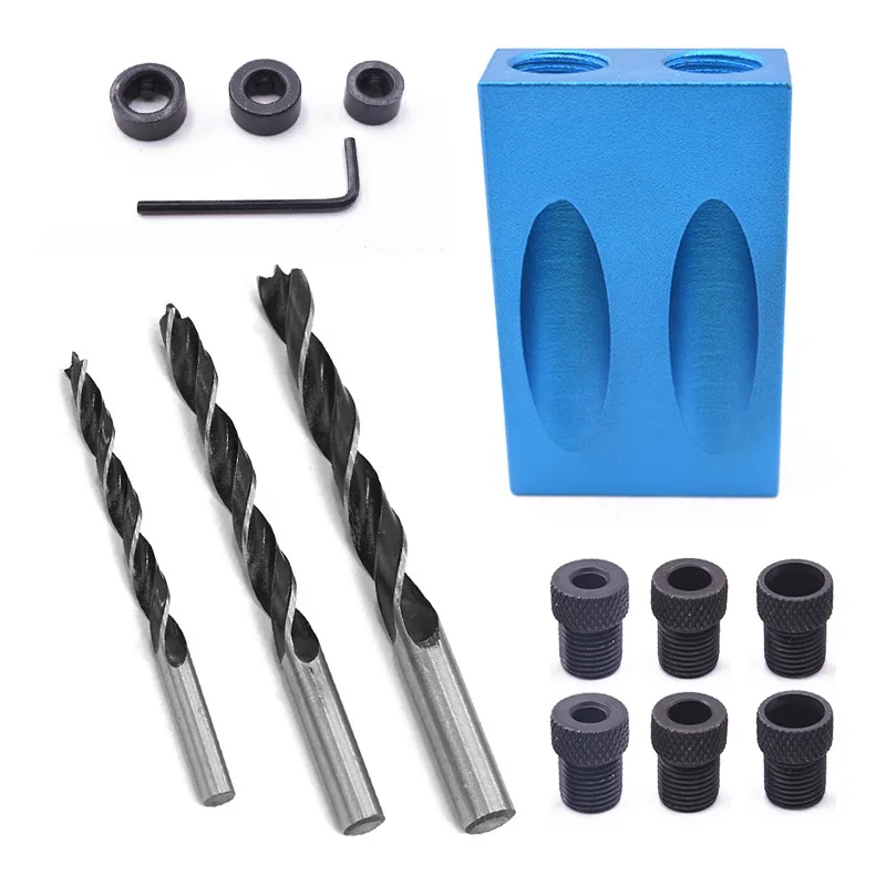 Pocket Hole Jig Kit Woodworking Hole Drilling bit 15 Degree Drill Guides Joint Angle Drive Adapter Locator Carpentry Tool
