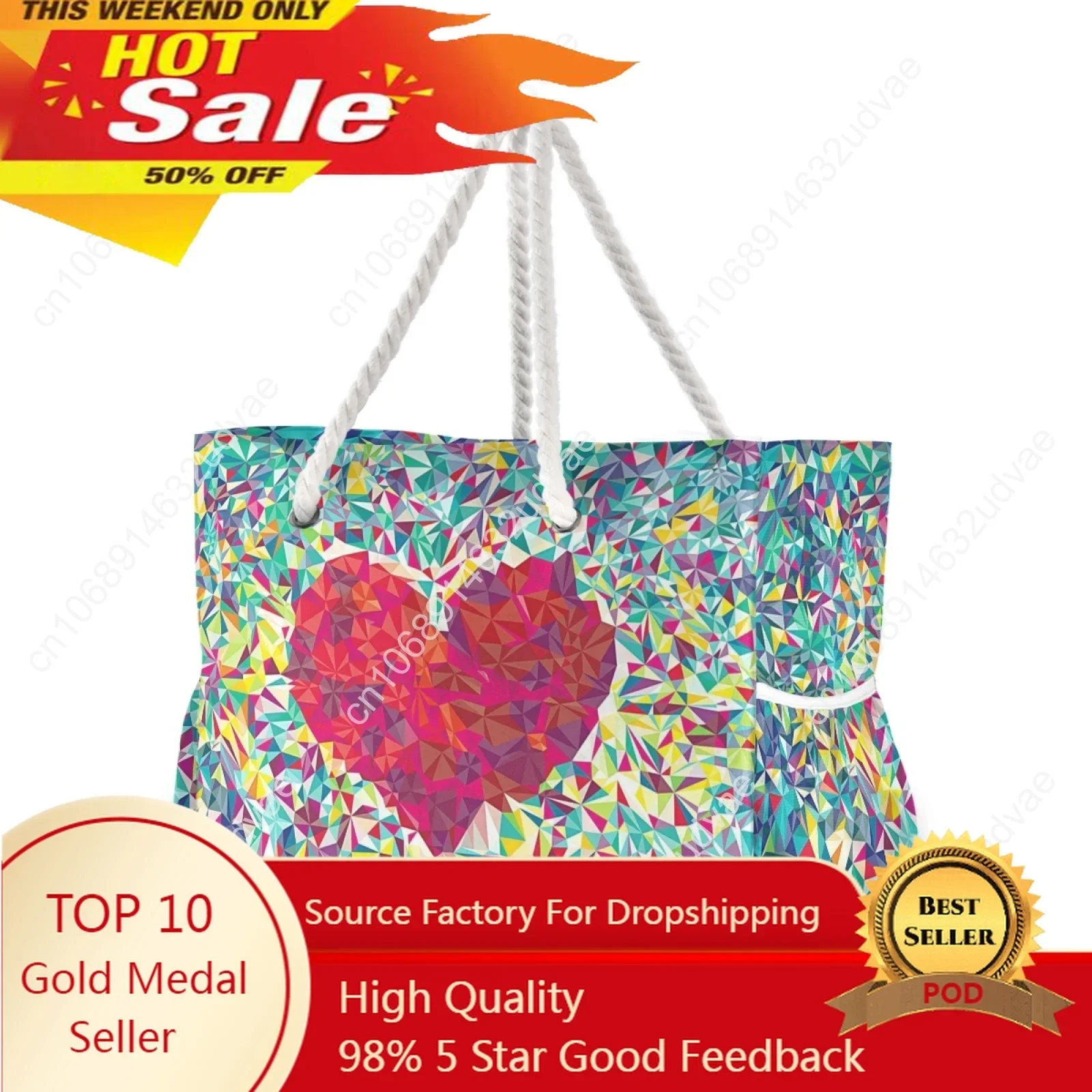 New Nylon Shoulder Bag For Female Tote Handbag Summer Beach Bag Female Colorful Hearts Print Casual Tote Lady Shopping Bag