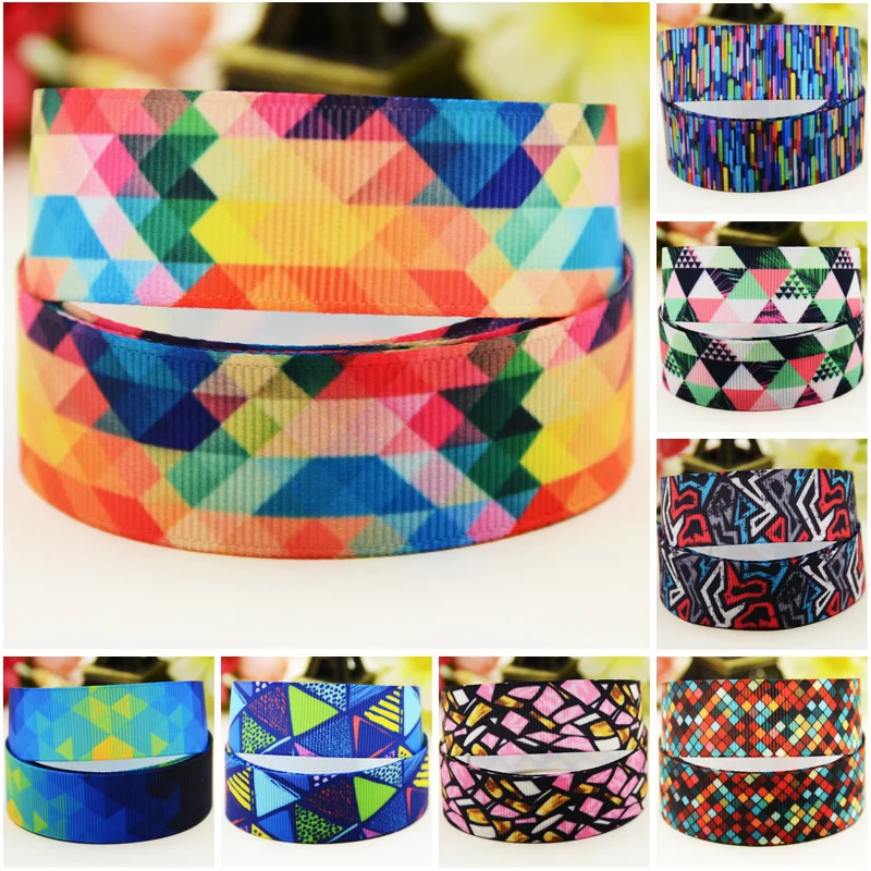 

7/8'' 22mm,1" 25mm,1-1/2" 38mm,3" 75mm geometric Cartoon Character printed Grosgrain Ribbon party decoration 50 Yards Mul131