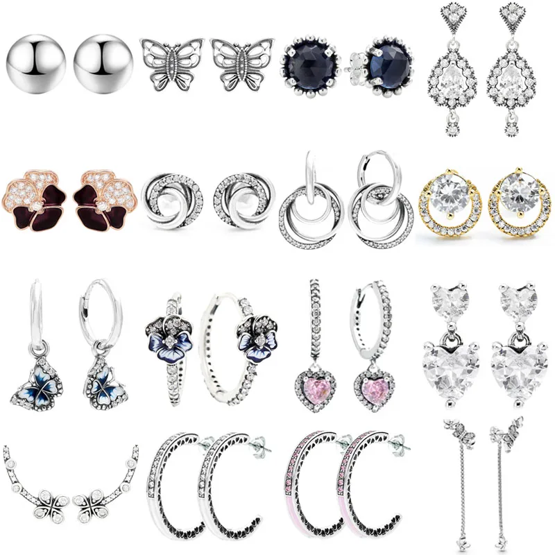 

Original 925 Sterling Silver Mom Pave Love Heart Round Halo Infinity Stones Peach Blossom Earring For Women Popular DIY Jewelry