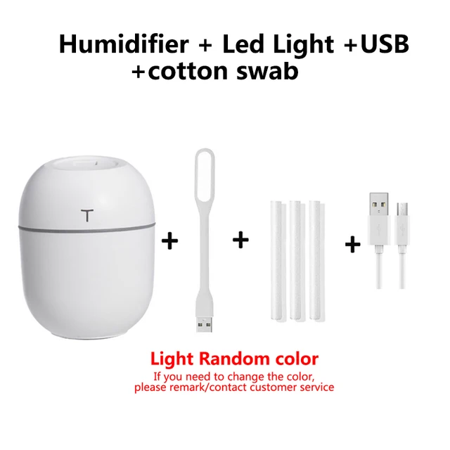 200ML Mini Ultrasonic Air Humidifier Romantic Light USB Essential Oil Diffuser Car Purifier Aroma Anion Mist Maker With LED Lamp white -light