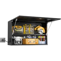 Metal Wall Storage Cabinet w Flip-Up Door Adjustable Shelf Metal Cabinet Hanging Garage Upper Cabinets Floating Lockable Steel 1