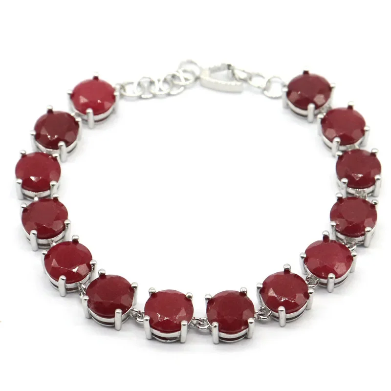 26g 925 SOLID STERLING SILVER Customized BRACELET Luxury Green Emerald Red Rubies Blue Sapphire Woman's Wedding 8inch