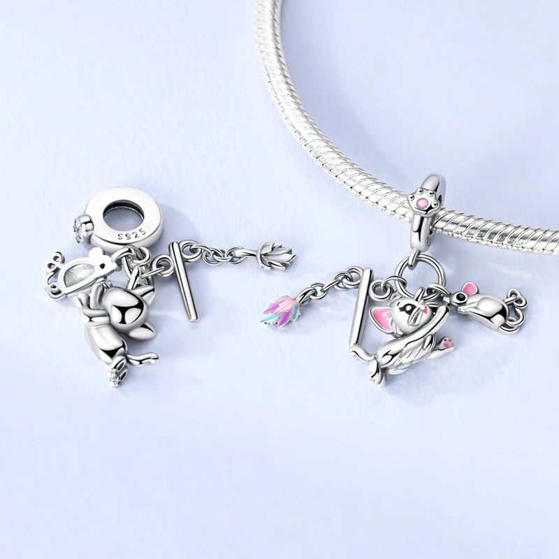 Charms aus 925er-Sterlingsilber, Herz, Katzenpfoten, Zähne, Fliege, Anhänger, Perlen, passend für Original-Armbänder, Charm-DIY-Schmuck, Geschenk für Frau – Detail 33