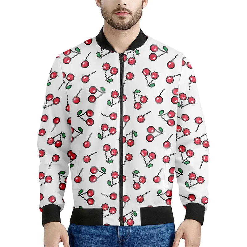 thumbnail image 1 of Chaquetas con cremallera y estampado de cerezas y frutas de dibujos animados para hombre, sudadera con estampado 3D a la moda, chaqueta bomber informal de calle, abrigo de manga larga, 1 of 4
