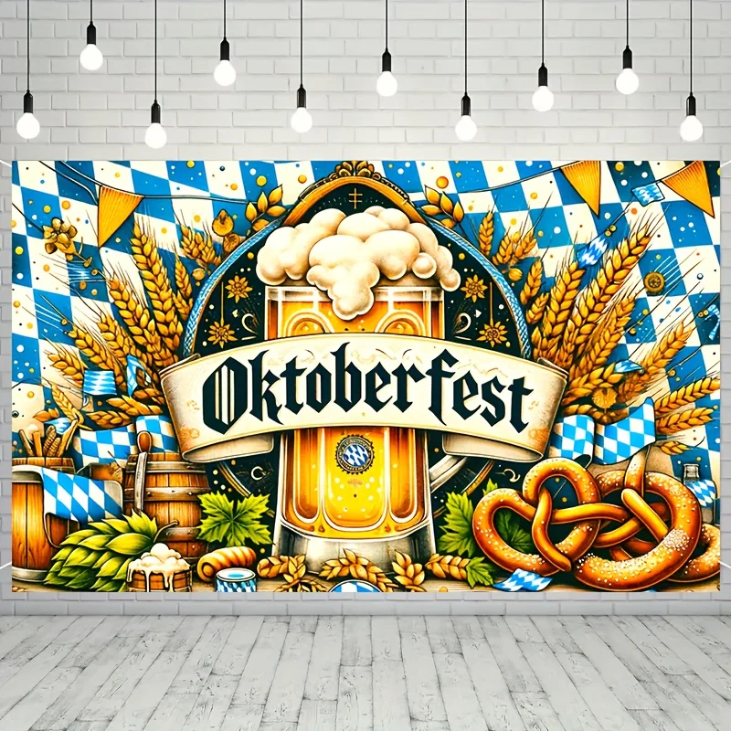 Oktoberfest Thema Banner 1 Stück-traditionelle deutsche Feier Hintergrund, Bier und Brezel Design – Detail 2