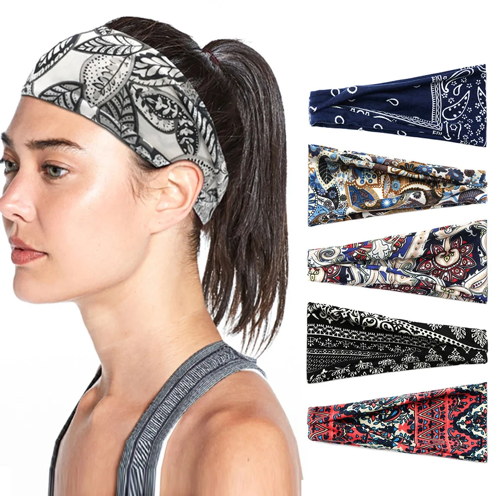 

Women Fashion Sport Print Stretchy Headband Breathable Quick Dry Yoga Running Hair Band Elastic Non-slip Turban Headwraps Bandan