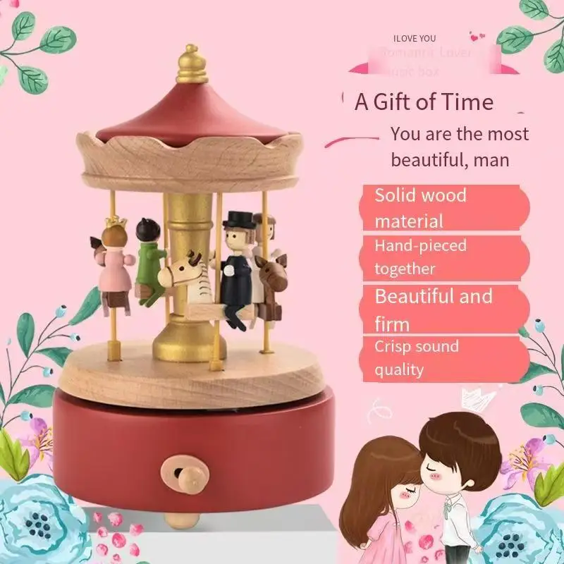 صندوق موسيقى خشبي، صندوق موسيقى دائري، هدية عيد ال...