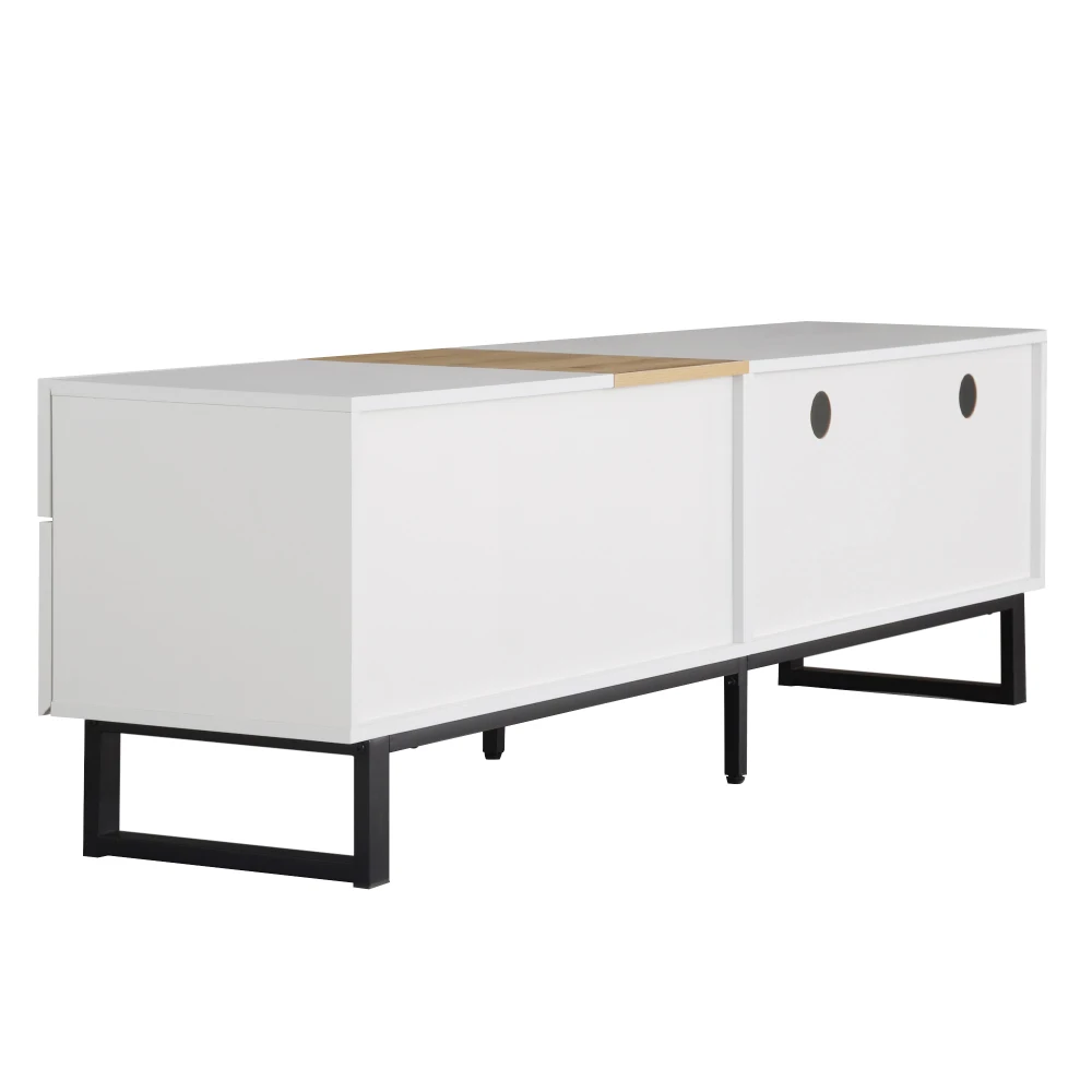 PINGGO Moderner TV-Schrank 180x50x38cm, minimalistisches Design, weiß und Holzoptik, Entertainment-Center für das Wohnzimmer – Detail 14
