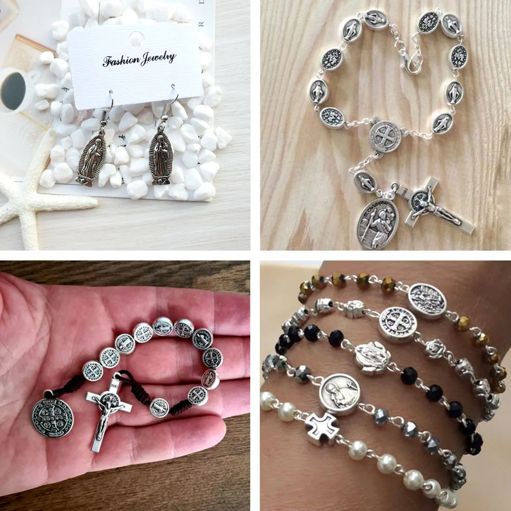 130Pcs Antique Silver Color Zinc Alloy Virgin Mary Religion Charms Beads For DIY Bracelet Necklace Jewelry Making Accessories