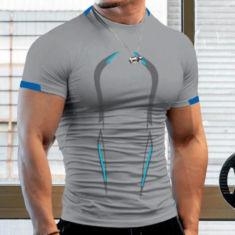 

Half High Collar Men T-shirt Short Sleeve Printing Stitching Summer Running Compression Shirt Streetwear Mock Neck Basic Blouse