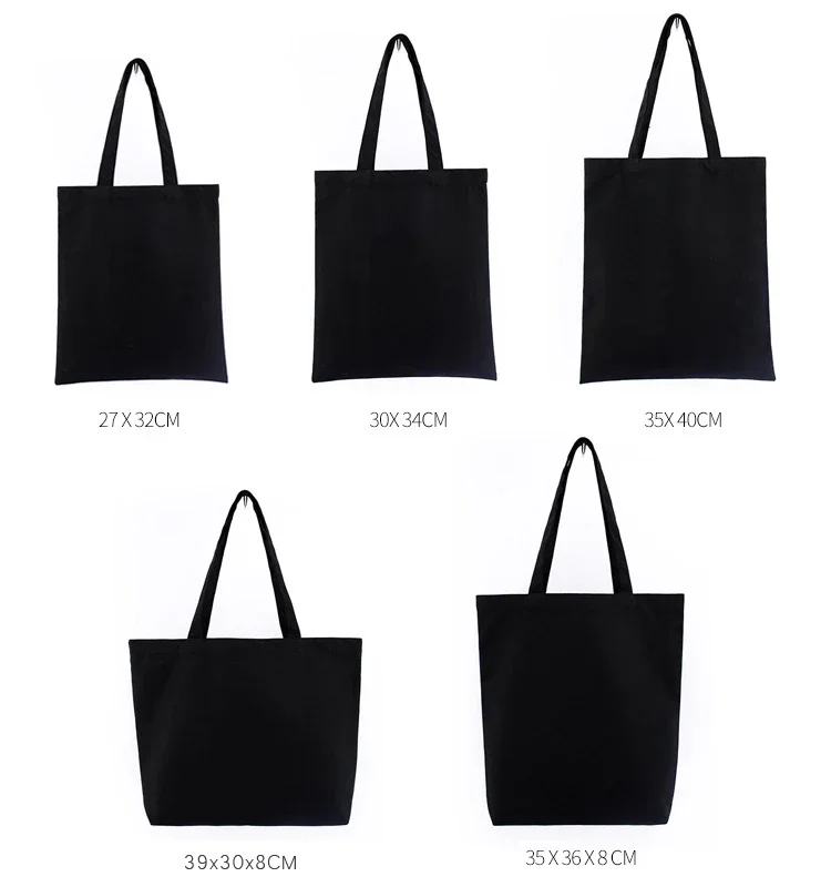 Black Reusable Cotton Tote Bags Eco Foldable Shoulder Bag Large Handbag Solid Fabric Canvas Tote Bags for Market Bags 3