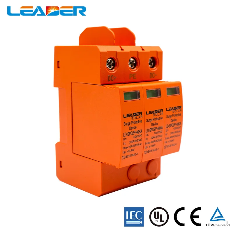 Dc Surge Protector Pv Spd 500V 1000V Sistema Utilizzato 20Ka 40Ka Spd 2 Poli 3 Poli Con Pe Lightning Protect Wind Generator