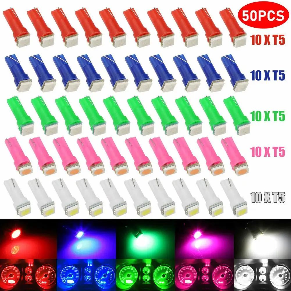 

50pcs Car Light Bulb T5 74 5050 Led Speedometer Dashboard Gauge Dash Signal Indicator Lamp Bulbs Kit