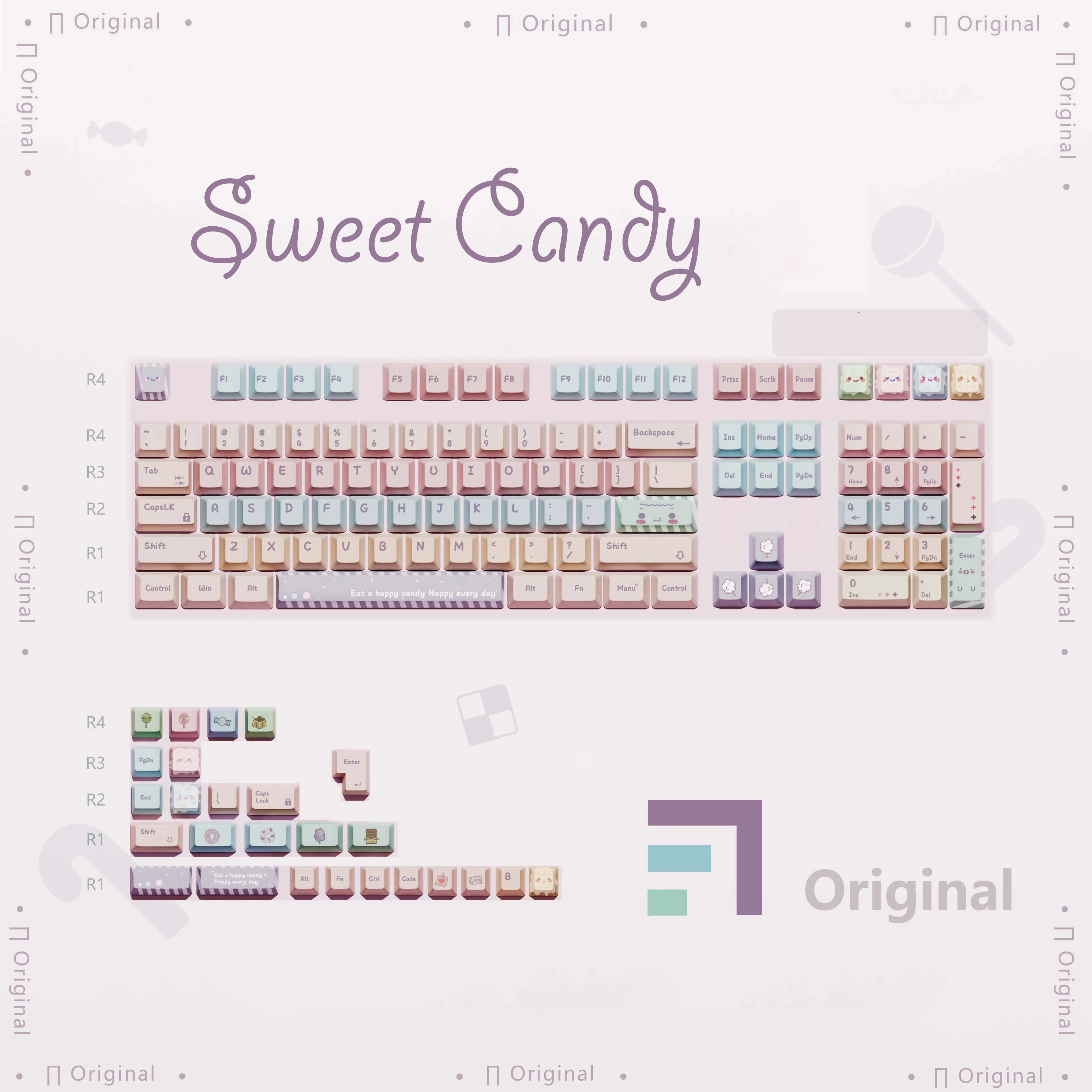 

Custom Five Side Dye Sub Keycaps 130 Keys MOA/Cherry Profile Candies Theme PBT Keycaps for Cherry Gateron MX Switches Keyboard