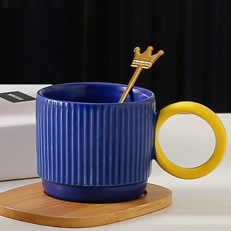 Ceramic Cup Women'S Office Coffee Cup With Bamboo Saucer With Spoon Mg-202