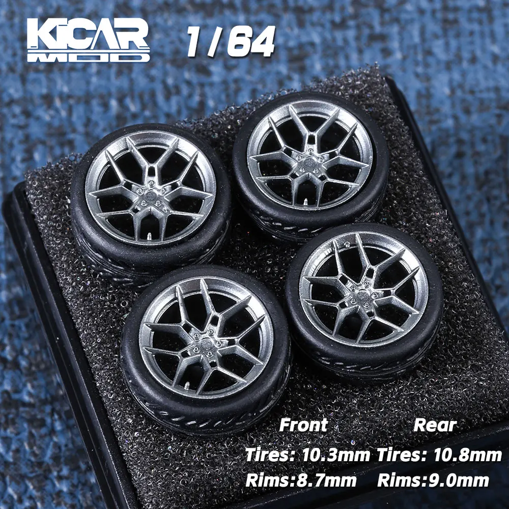 Kicarmod 1/64 레진 휠(고무 타이어 포함) 레이싱 스포츠카 모델용 업그레이드 교체 휠 세트(브레이크 디스크는 별도 구매)