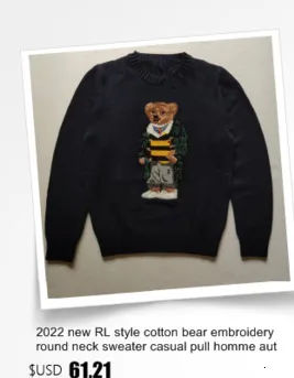 Cartoon RL Bear Sweater Women Winter Men Clothing Fashion Long Sleeve Knitted Pullover Sweater 2022 New Wool Coat pink sweater