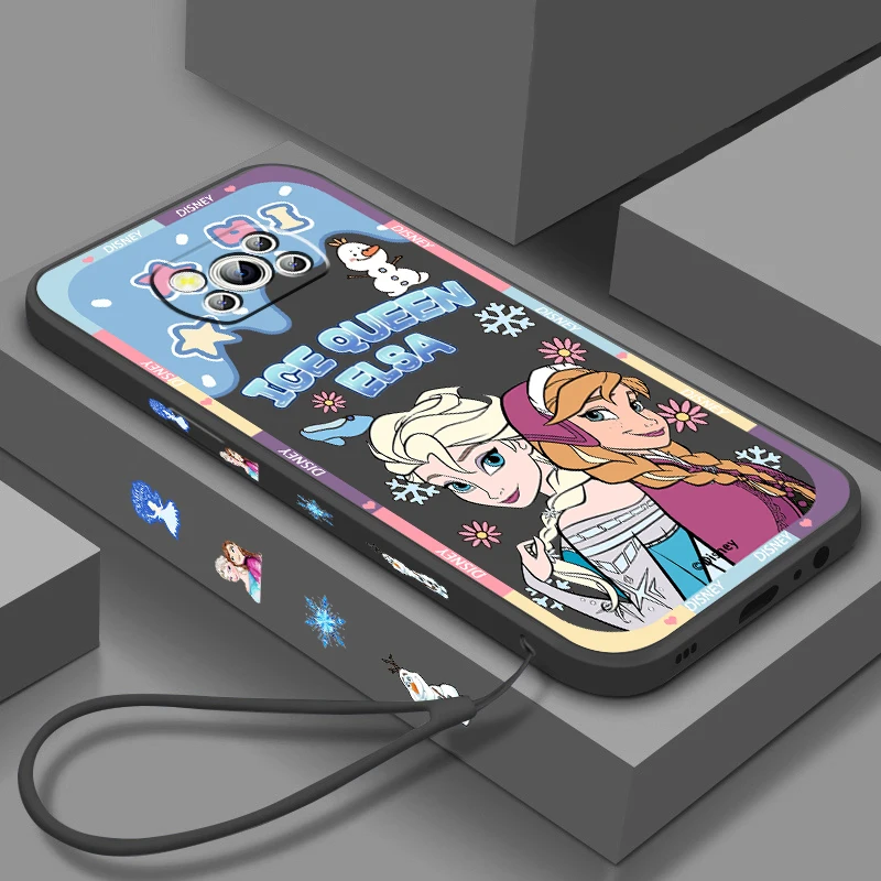 

Princess Disney Anna Elsa For Xiaomi Mi Poco X5 X4 X3 M5 M5S M4 M3 F5 F4 F3 F2 C40 Pro GT NFC 5G Liquid Left Rope Phone Case