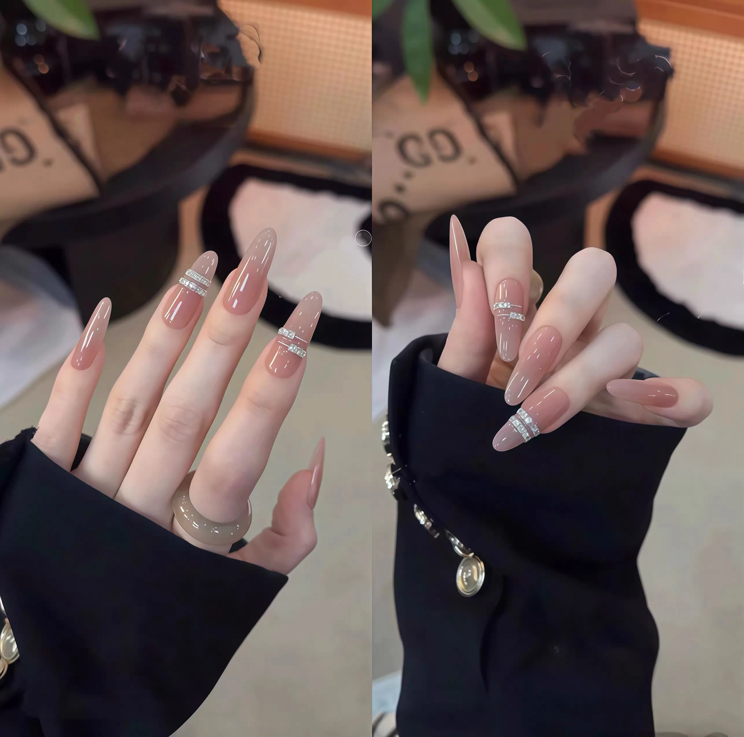 리야 링 매니큐어 1.5mm 사각형 지르콘 네일 아트 장식 샴페인 플랫 바닥 실버 다이아몬드 네일 아트 DIY 매니큐어 액세서리