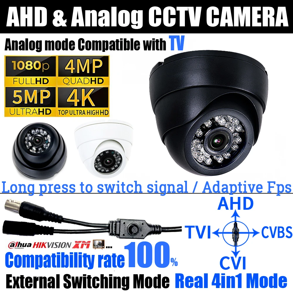 

100% Compatibility 4MP/5MP Ultra AHD Dome Camera B/W CCTV 1080P 8MP TVI/CVI/Analog H.265 Digital Monitor 4in1 OSD Switch Indoor