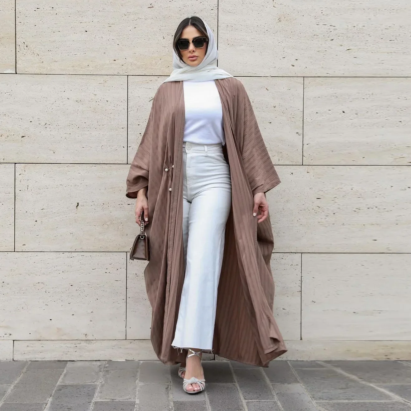 Eid Batwing Abaya for Women Striped Pearl Kaftan Abayas Cardigan Muslim Morocco Evening Party Dresses Caftan Long Robe Vestidos
