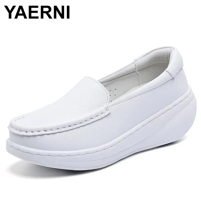Women Shoes Casual Shoes Women Sneakers Women Flats YAERNI Working women's shoes increased muffin shallow mouth breathable white shoes casual Korean leather nurse zapatillas
