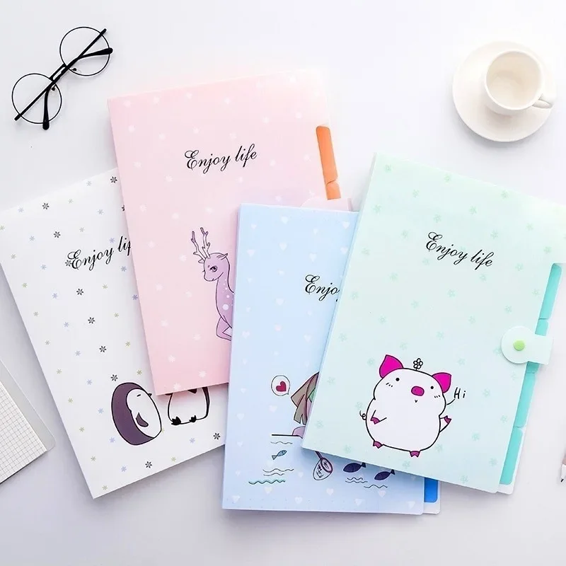 Cute Plastic A4 File Folders 5 Pockets Office Expanding Document Stationery Organizer with Button Closure School Supplies file bag