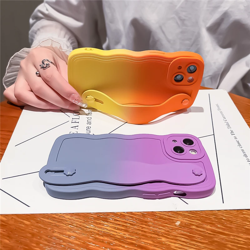 Custodia sfumata in silicone liquido con cinturino da polso Ins per iPhone 13 12 MiNi 11 Pro XS Max XR X 14 Plus Soft Phone_voghion.com