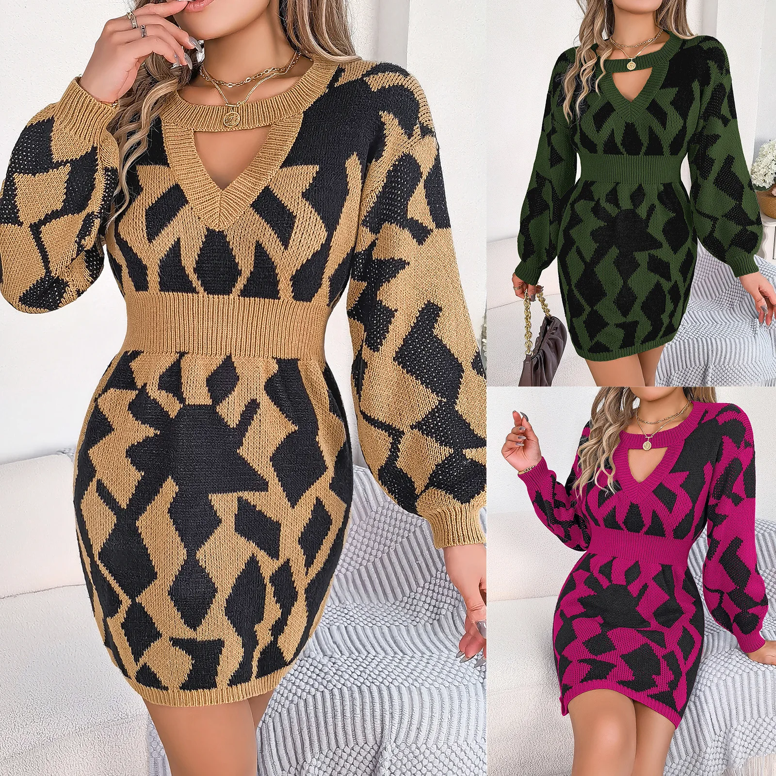 Knit Color Block Side Splits High Neck Sweater