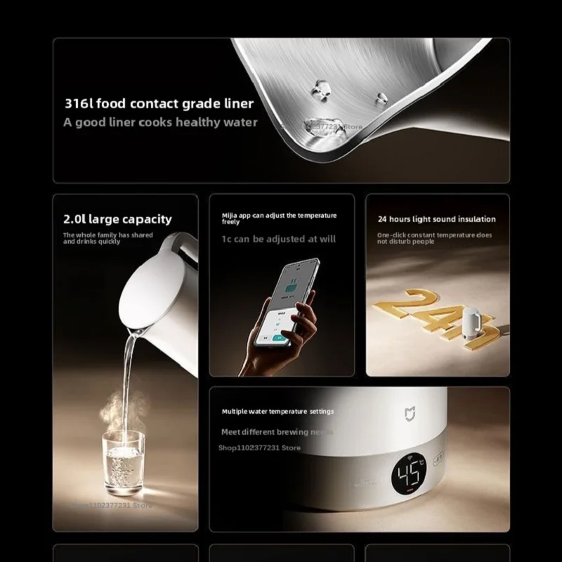 Mijia Constant Temperature Electric Kettle 3 Pro 24-hour insulation 316L Stainless Steel 1800w Fast Heating 2L Mihome app 5
