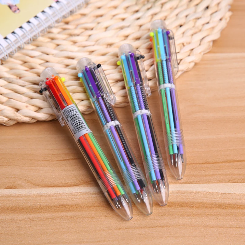 100 Pcs Business Cartoon Multi-color Ball Point Pen Press Moving Pen Color Personalized Oil Pen 6 Color Student Office Supplies