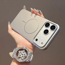 Sleek Metallic Magnetic Phone Case with Wireless Charging & Shockproof Protection - iPhone 15 Plus (Gray)