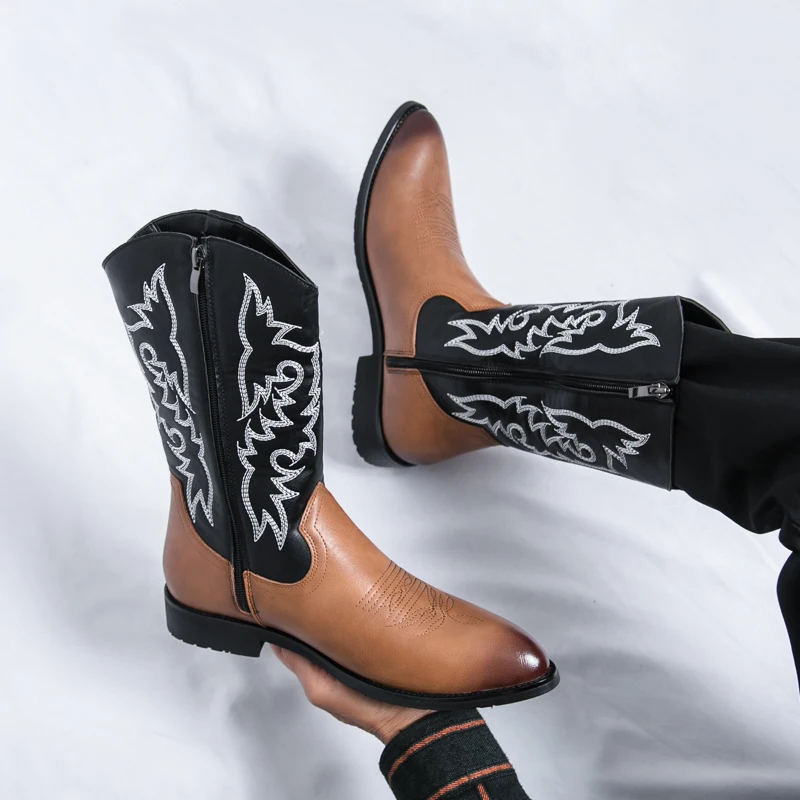 Men's Snake Pattern Leather Riding Boots – Round Toe Short Boots, Lace Up, Warm, Sizes 38-48