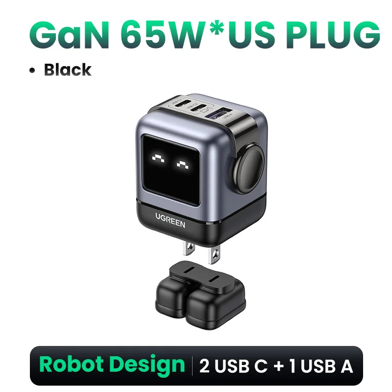 thumbnail image 1 of Cargador UGREEN 65W GaN con diseño de robot, carga rápida 4.0 3.0 PPS para MacBook, portátiles, tabletas, iPhone 16, 15, 14 Pro, cargador USB rápido PD, 1 of 5