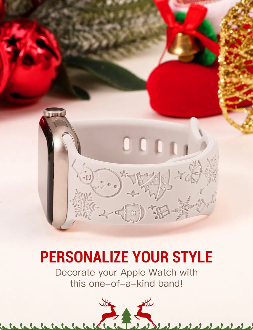 TOYOUTHS Christmas Floral Engraved Band for Apple Watch Band
