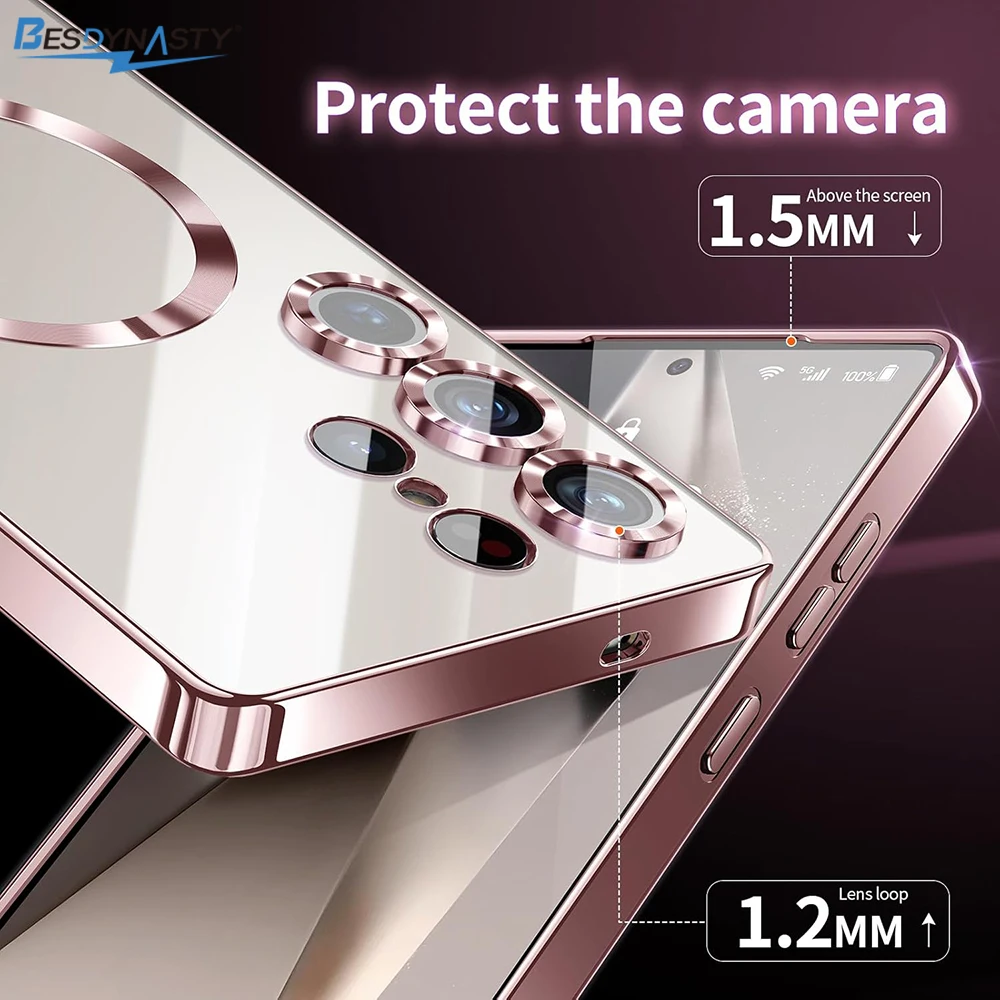 Luxury Glitter Plating Clear Silicone Soft Phone Case with Magnetic Magsafe Compatibility