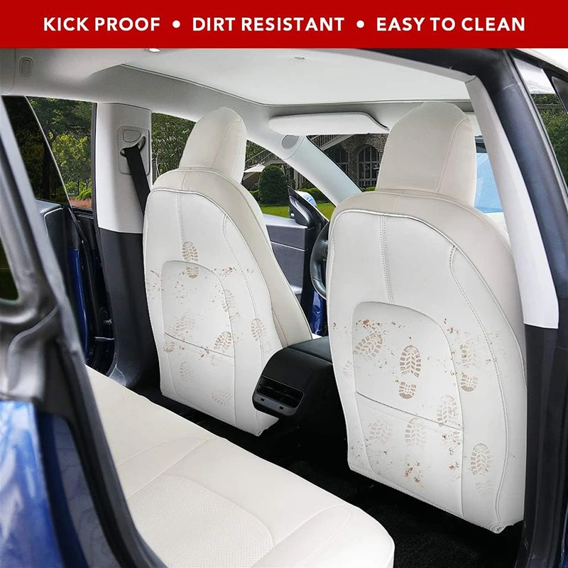 For Tesla Model 3 Y Leather Seat Back Protector Wear-Resistant Car Kick Mats with Organizer Pocket Waterproof Scratchproof car seat protector car seat organizer