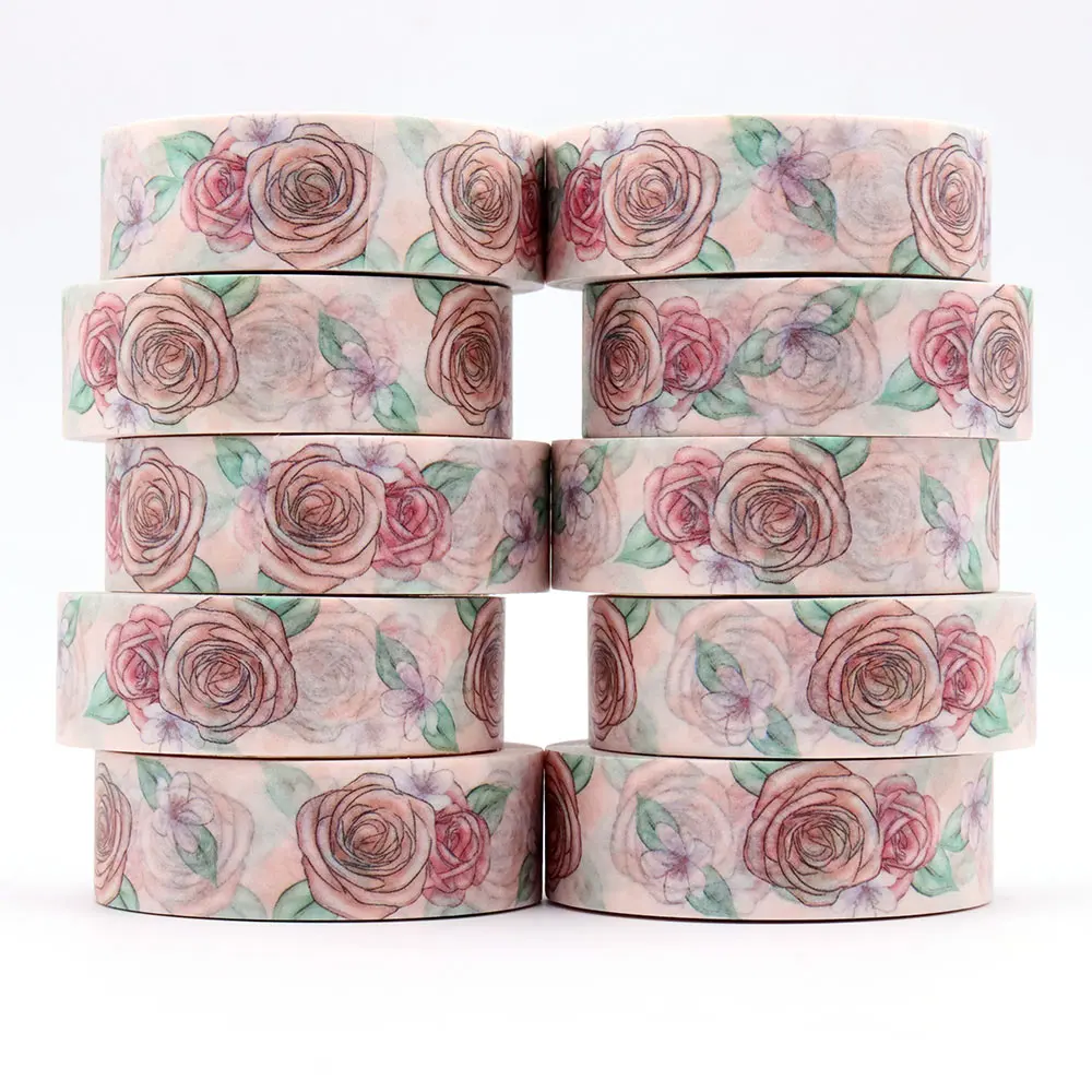 

10PCS/lot 15mm*10m Spring Pink Rose Floral Washi Stickers Decorative Stationery MaskingTape school supplies