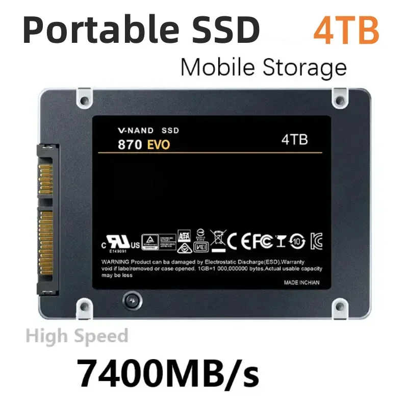 고속 외장 하드 드라이브 디스크, 노트북 PC 게임용, 4TB 솔리드 스테이트 드라이브, SATA3 인터페이스 SSD