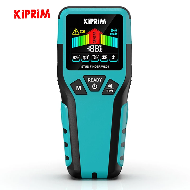 เครื่องตรวจจับ Kiprim 5 in 1 สำหรับค้นหาไม้ โครงเหล็ก ตรวจจับสายไฟที่มีกระแสไฟฟ้า วัดความลึกของโลหะ เครื่องสแกนผนัง 1