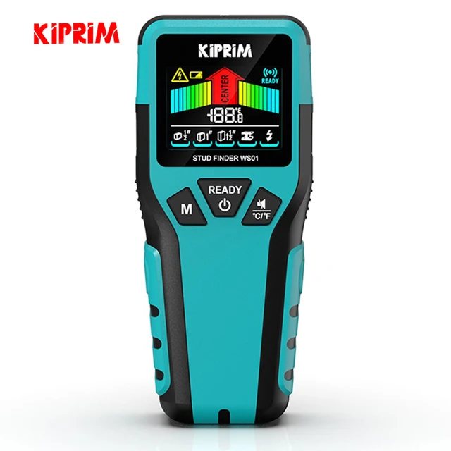 เครื่องตรวจจับ Kiprim 5 in 1 สำหรับค้นหาไม้ โครงเหล็ก ตรวจจับสายไฟที่มีกระแสไฟฟ้า วัดความลึกของโลหะ เครื่องสแกนผนัง 1