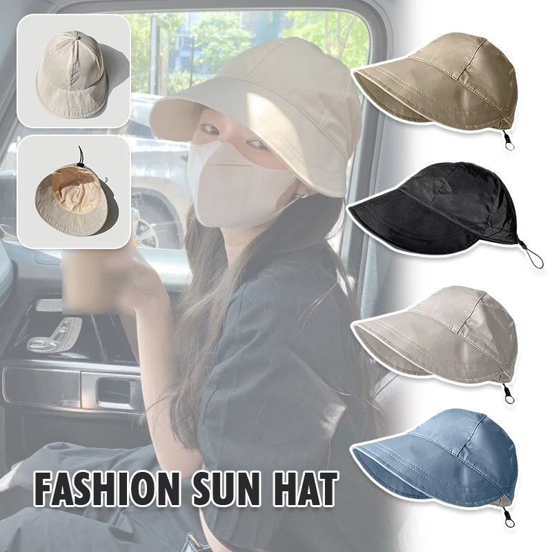 

Hot Womens Summer Sunscreen Sun Hat Foldable Wide Drawcord Adjustable Beach Cap Uv Protectio Thin Quick-Drying Fisherman Hats