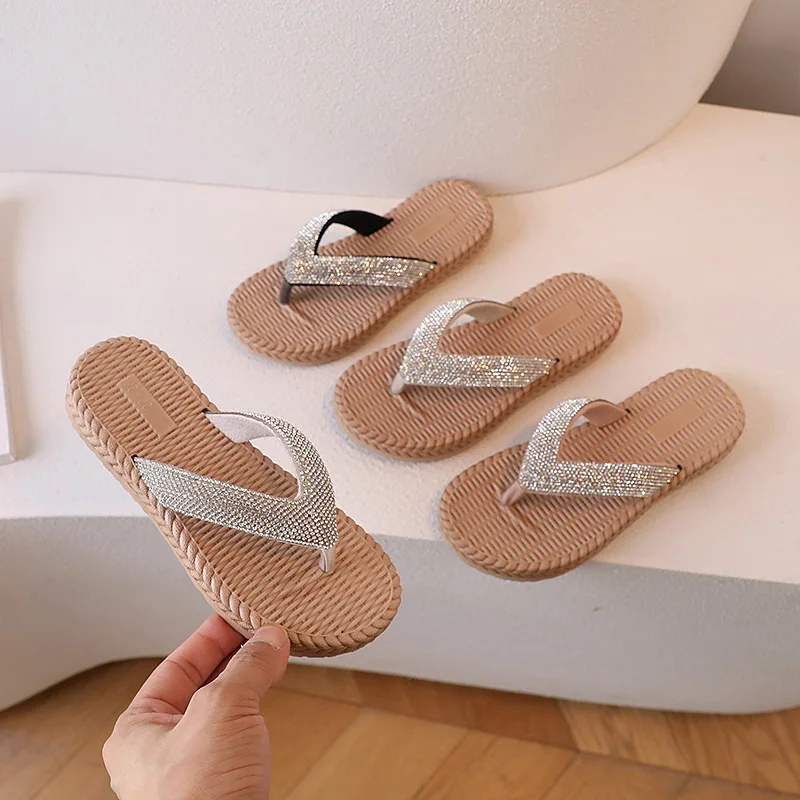 Girls Summer Herringbone Slippers Korean Style Comfortable Beach Shoes