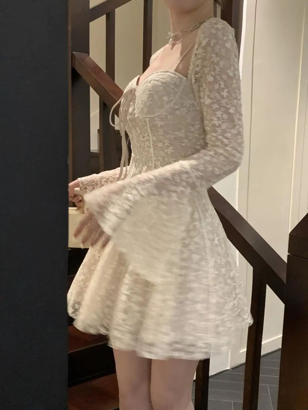 Sexy Lace Mini Dresses for Women Flare Sleeve Square Collar Corset Slim A-line Wedding Birthday Party Dress Y2K Prom Vestidos