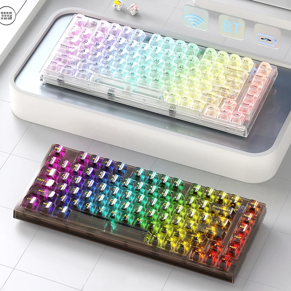 Cristal Transparente Gamer Teclado Mecânico Swappable Quente Teclado do Jogo com Fio Rgb Backlit Keycap Quente Swap para Computador Portátil X75