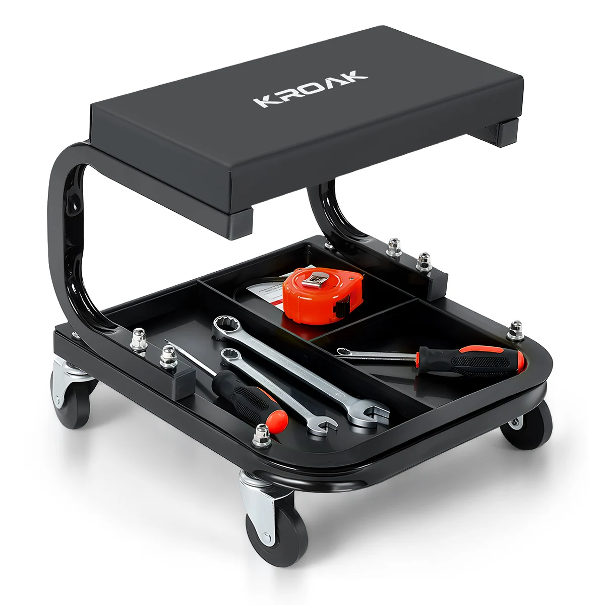 Reparaturhocker, Garage, Raupe, 120 kg, tragend, Werkstatt, Auto-Reparaturhocker mit Werkzeugablage, Aufbewahrung, Auto-Reparatur, Mechaniker-Hocker, Schwarz – Detail 4