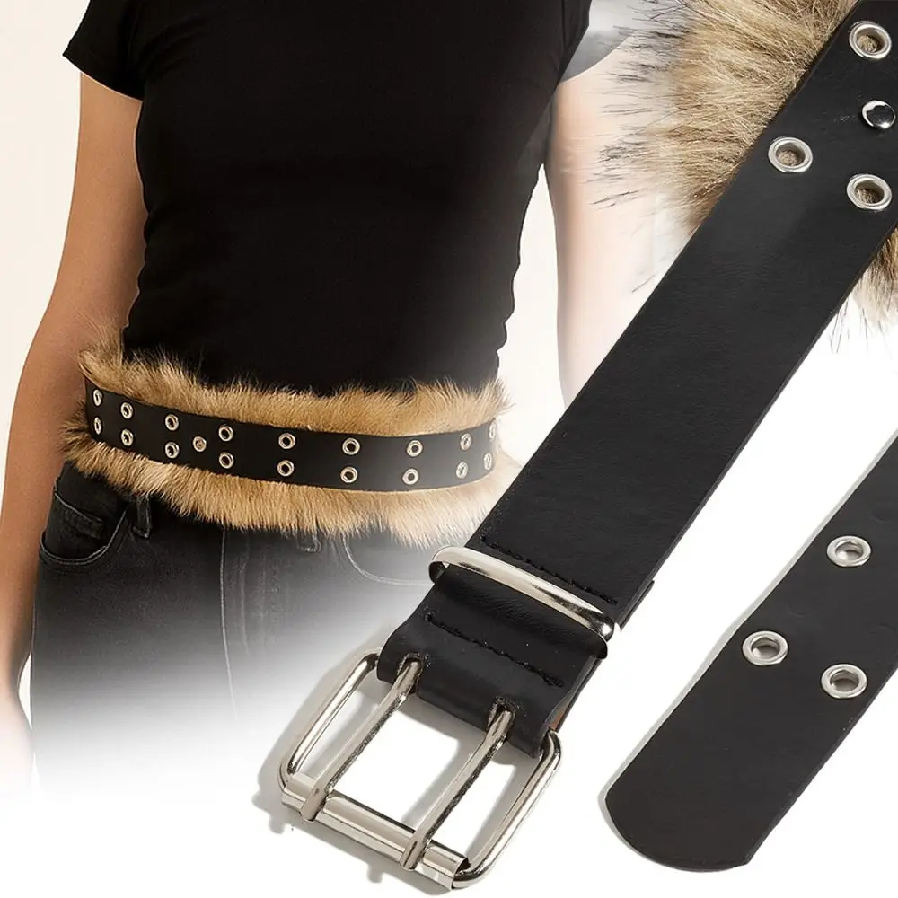 Retro Trendy Design Faux Fur Belts Punk Y2K Furry Splicing Belt All-match Waist Belts Women Fashion