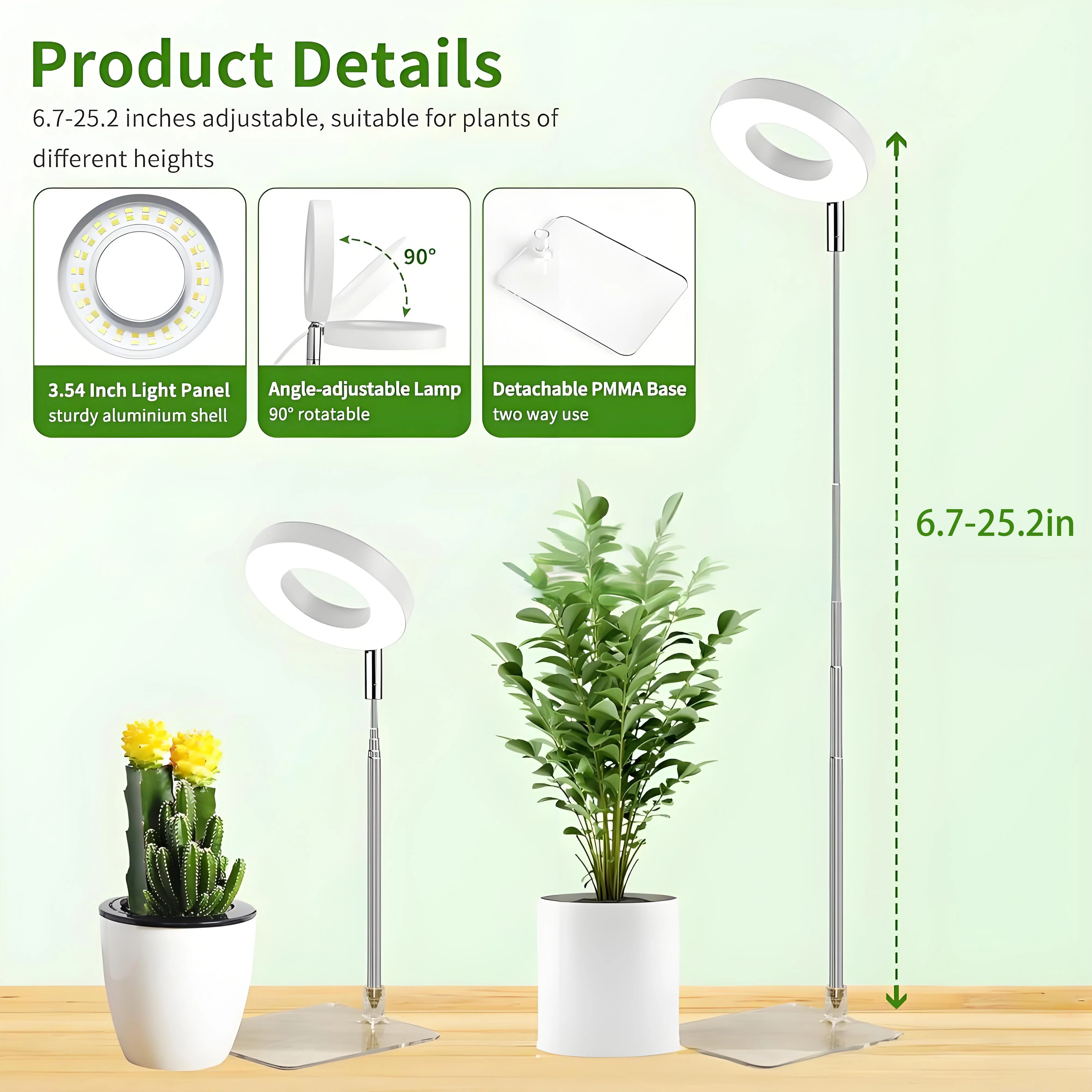 LED Grow Lamp Full Spectrum Fill Light For Indoor Plants Adjustable Height 3/9/12H Timer 10-Level Dimming For Garden