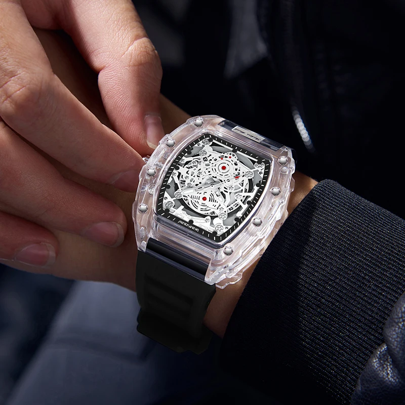 Tonneau Barrel Shaped Quartz Watch Waterproofing Transparent Style Fashion Watches Non Mechanical Uniqueness Watch